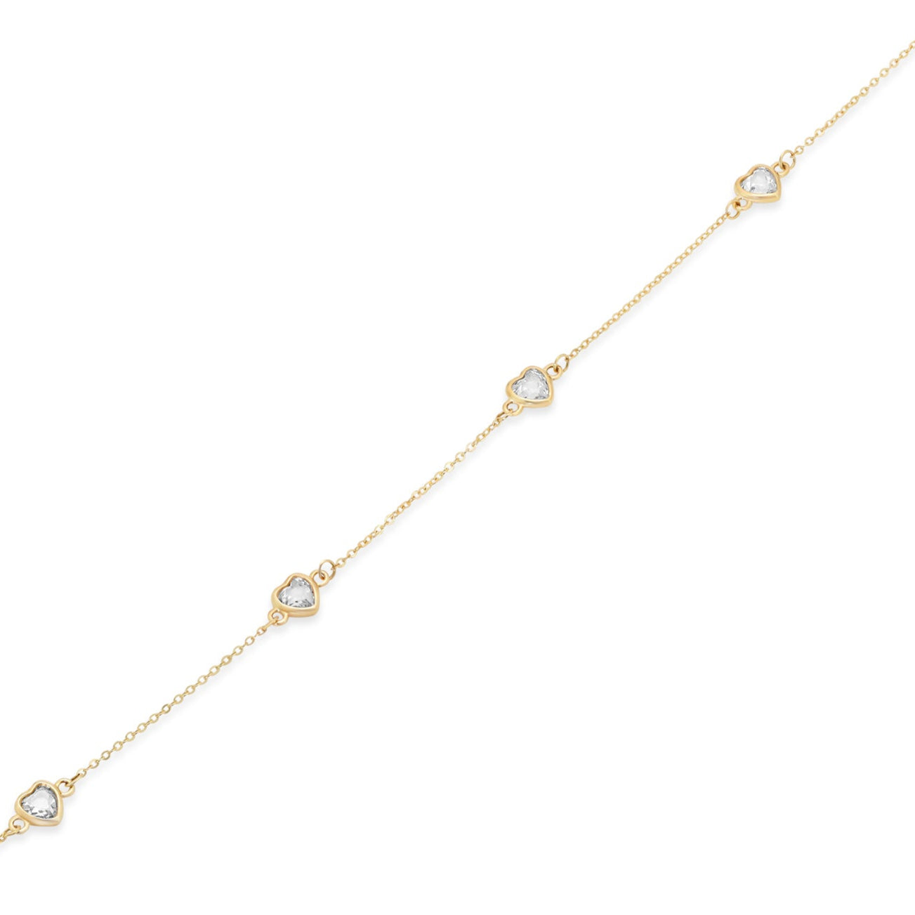 14KB0001. - 14 Karat Yellow Gold Multi Heart Clear CZ Charm Adjustable Bracelet
