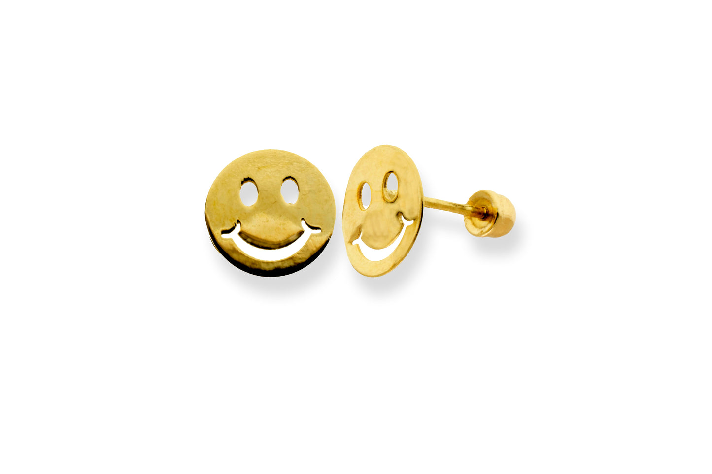 14E00246. - 14 Karat Yellow Gold Happy Face Stud Screw Back Earring