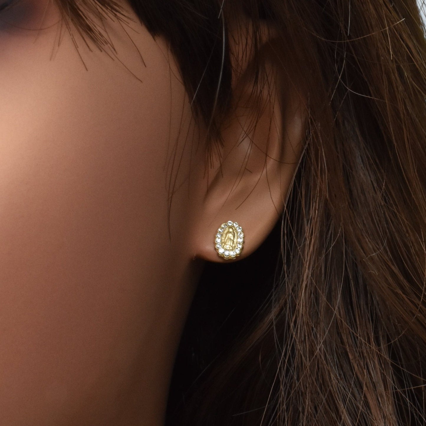 14E00296. - 14 Karat Yellow Gold Guadalupe CZ Screw Back Earring