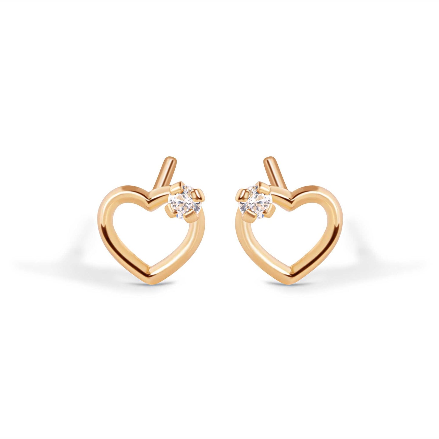 14E00437. - 14 Karat Heart Silhoutte Clear CZ Screw Back Earrings