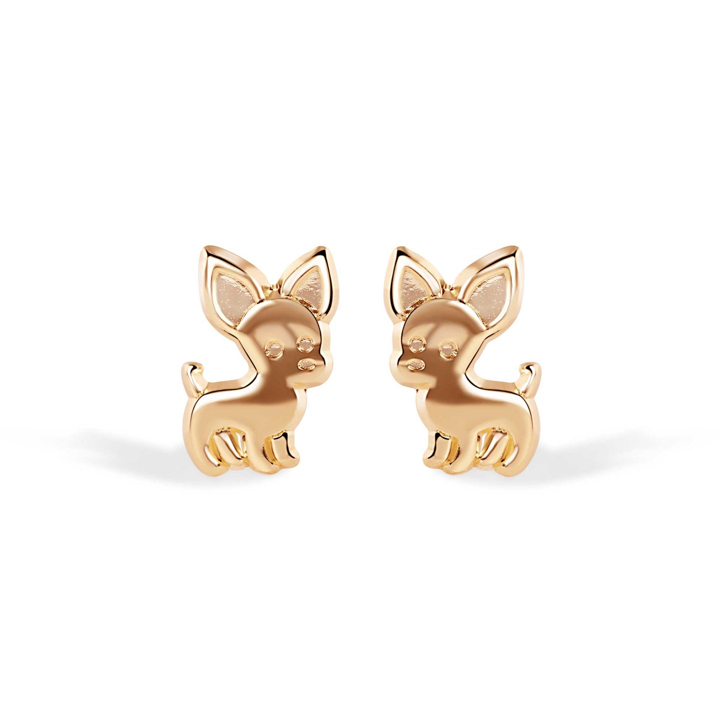 14E00438. - 14 Karat Chihuahua Screw Back Earrings
