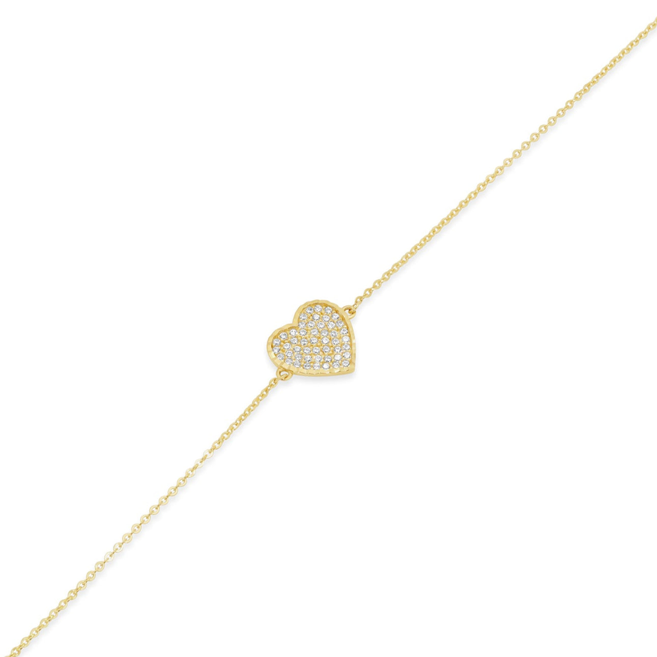 14KB0011. - 14 Karat Yellow Gold Diamond Cut Heart Studded CZ Charm Adjustable Bracelet