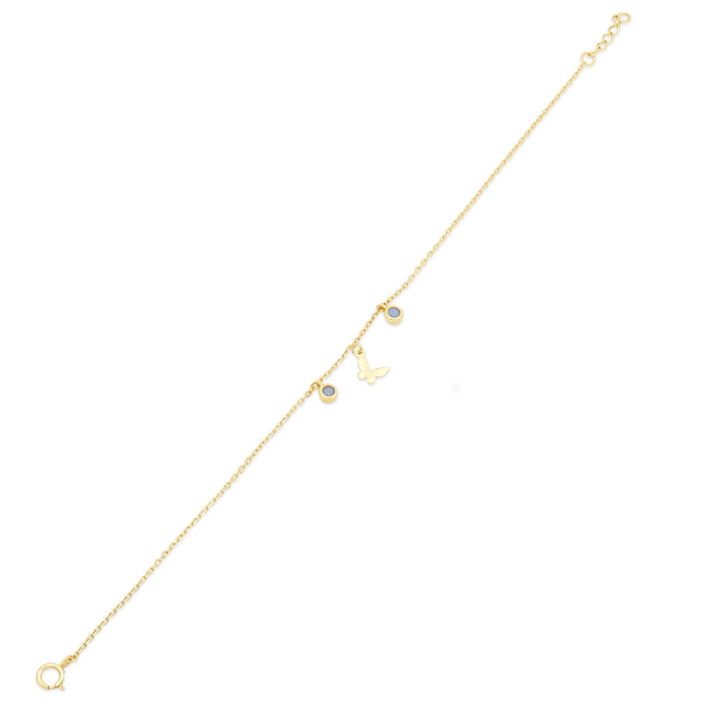 14KB0013. - 14 Karat Yellow Gold Butterfly and Round Opal Charms Adjustable Bracelet