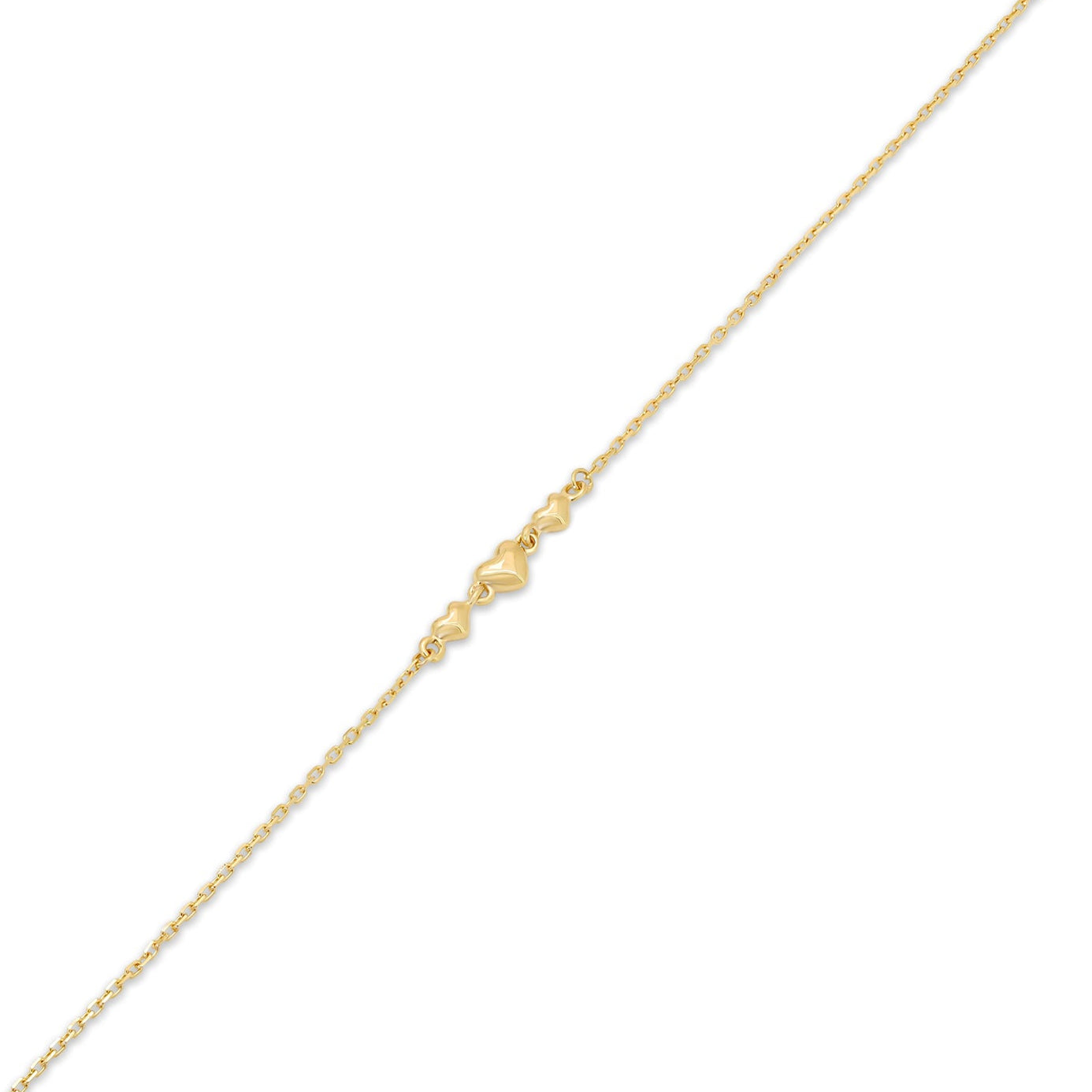 14KB0018. - 14 Karat Yellow Gold Three Hearts Charm Adjustable Bracelet
