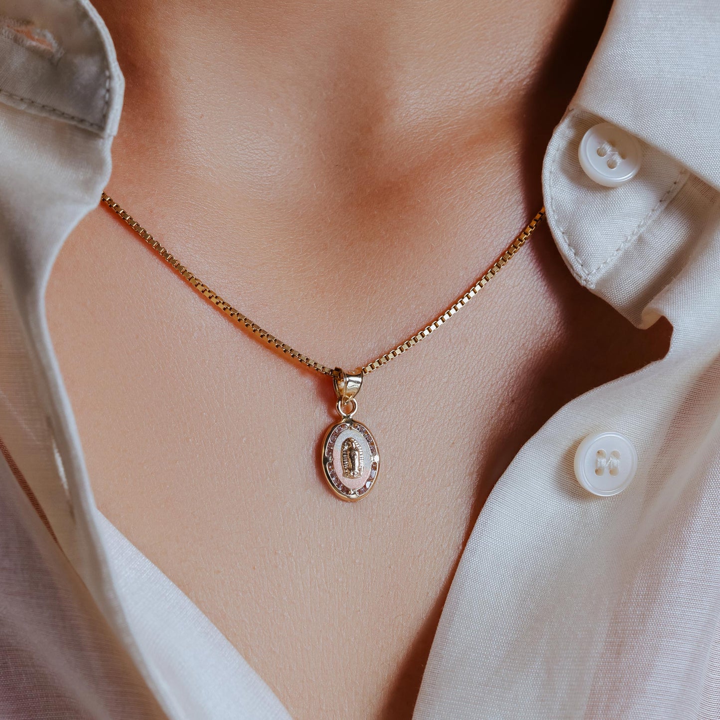 14P00058 - 14 Karat Yellow Gold Guadalupe Two Tone Clear CZ Pendant