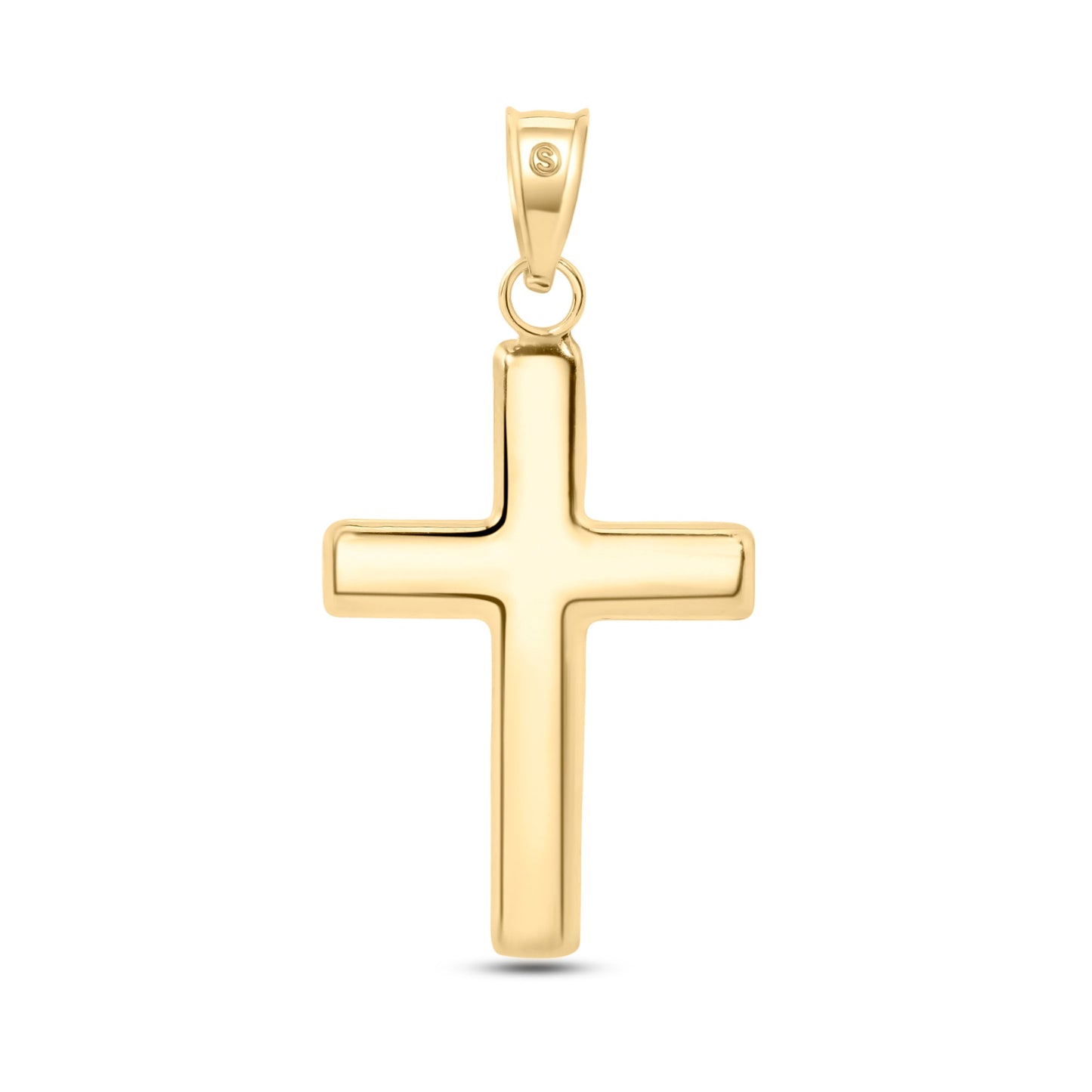 14P00086. - 14 Karat Yellow Gold Plain Hollow Tube Cross Pendant