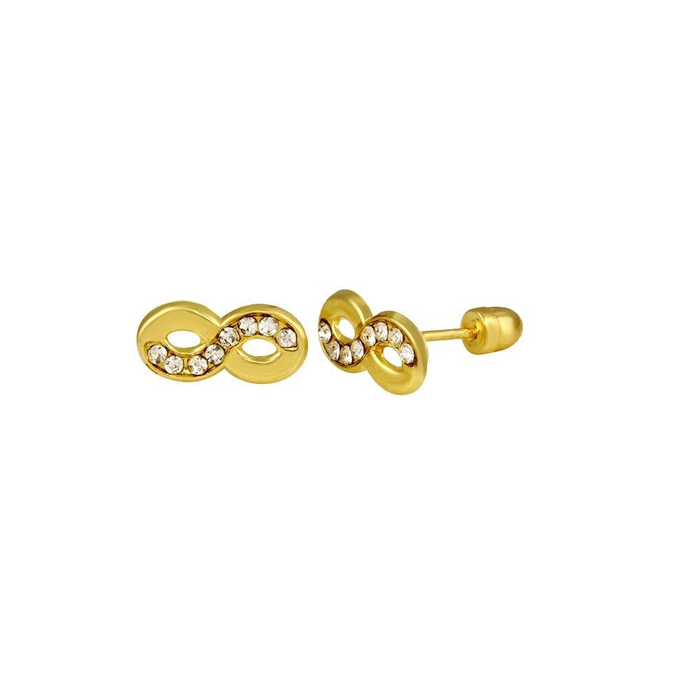 14 Karat Yellow Gold Infinity CZ Screw Back Stud Earrings | Silver Palace Inc.