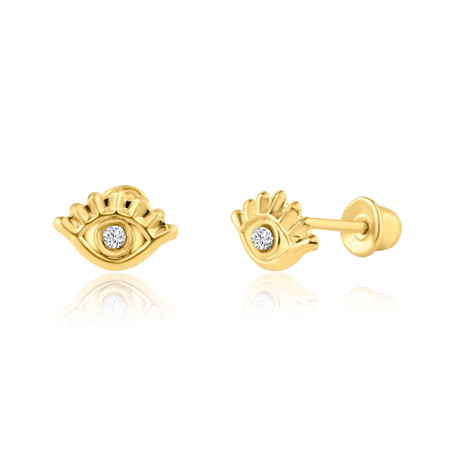 14 Karat Yellow Gold CZ Eyes Screw Back Earring | Silver Palace Inc.