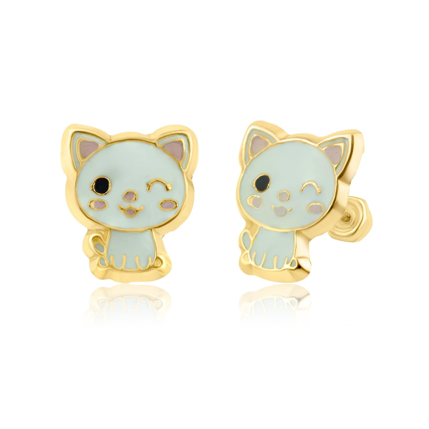 14 Karat Yellow Gold Cat Stud Screw Back Earring | Silver Palace Inc.
