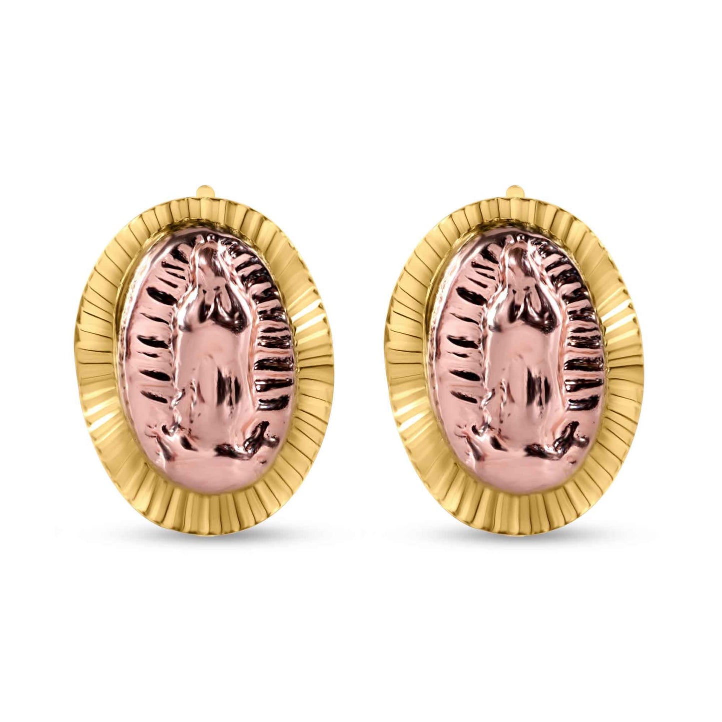 14E00415. - 14 Karat Yellow Gold 2 Tone Guadalupe Diamond Cut Screw Back Earrings