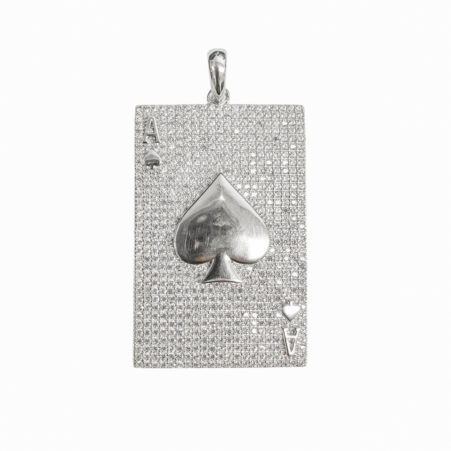 Rhodium Plated 925 Sterling Silver Ace of Spade Clear CZ Pendant - SLP00392
