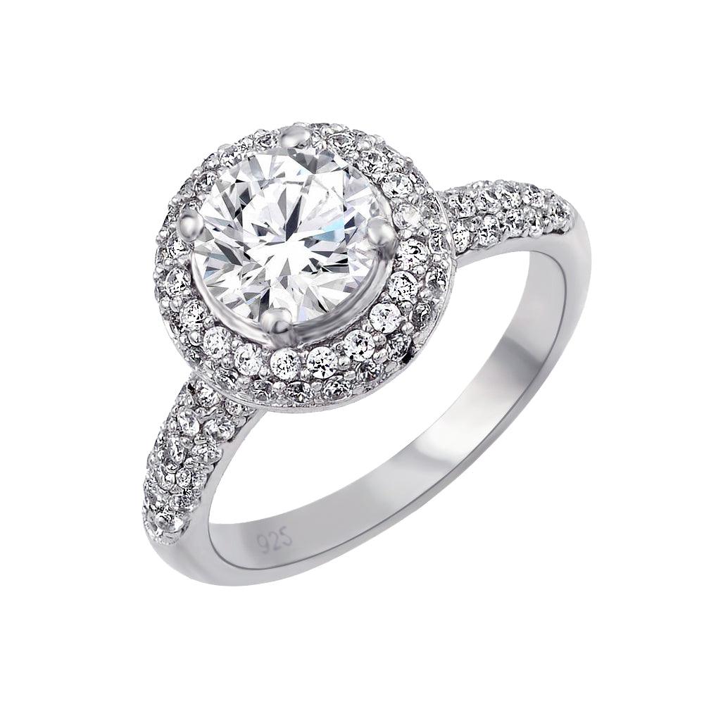Rhodium Plated 925 Sterling Silver Micro Pave Solitaire CZ Ring - ACR00039 | Silver Palace Inc.