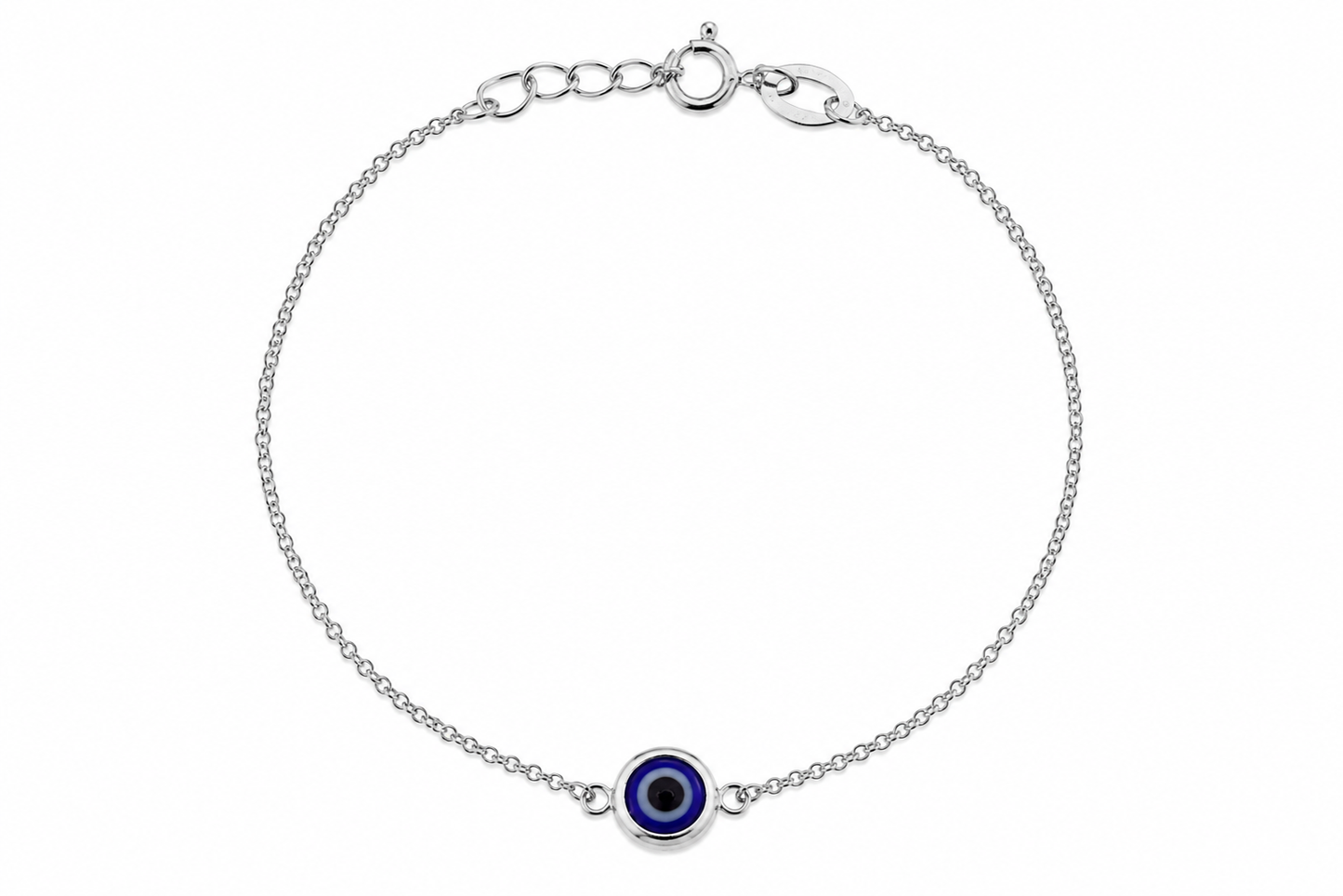 Rhodium Plated 925 Sterling Silver Evil Eye Charm Adjustable Bracelet - APB00001