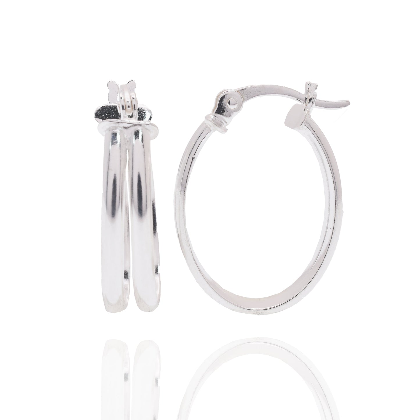 Rhodium Plated 925 Sterling Silver Double Oval Hoop 18mm Earring - APE00014