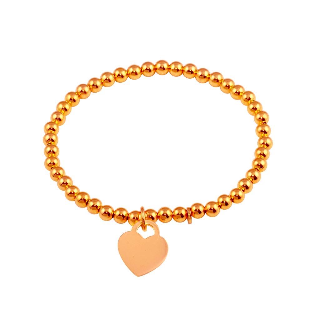 Silver 925 Rose Gold Plated Heart Beaded Bracelet - ARB00064RGP | Silver Palace Inc.