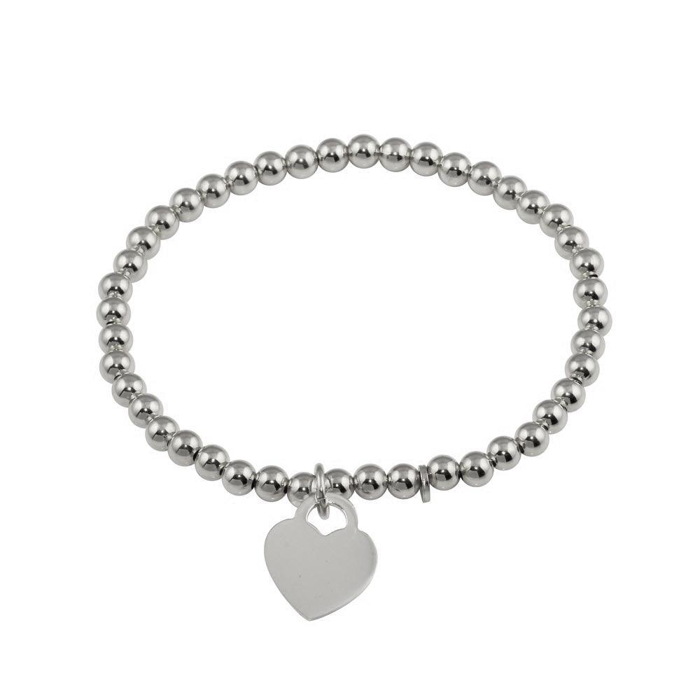 Rhodium Plated 925 Sterling Silver Heart Beaded Bracelet - ARB00064RH | Silver Palace Inc.