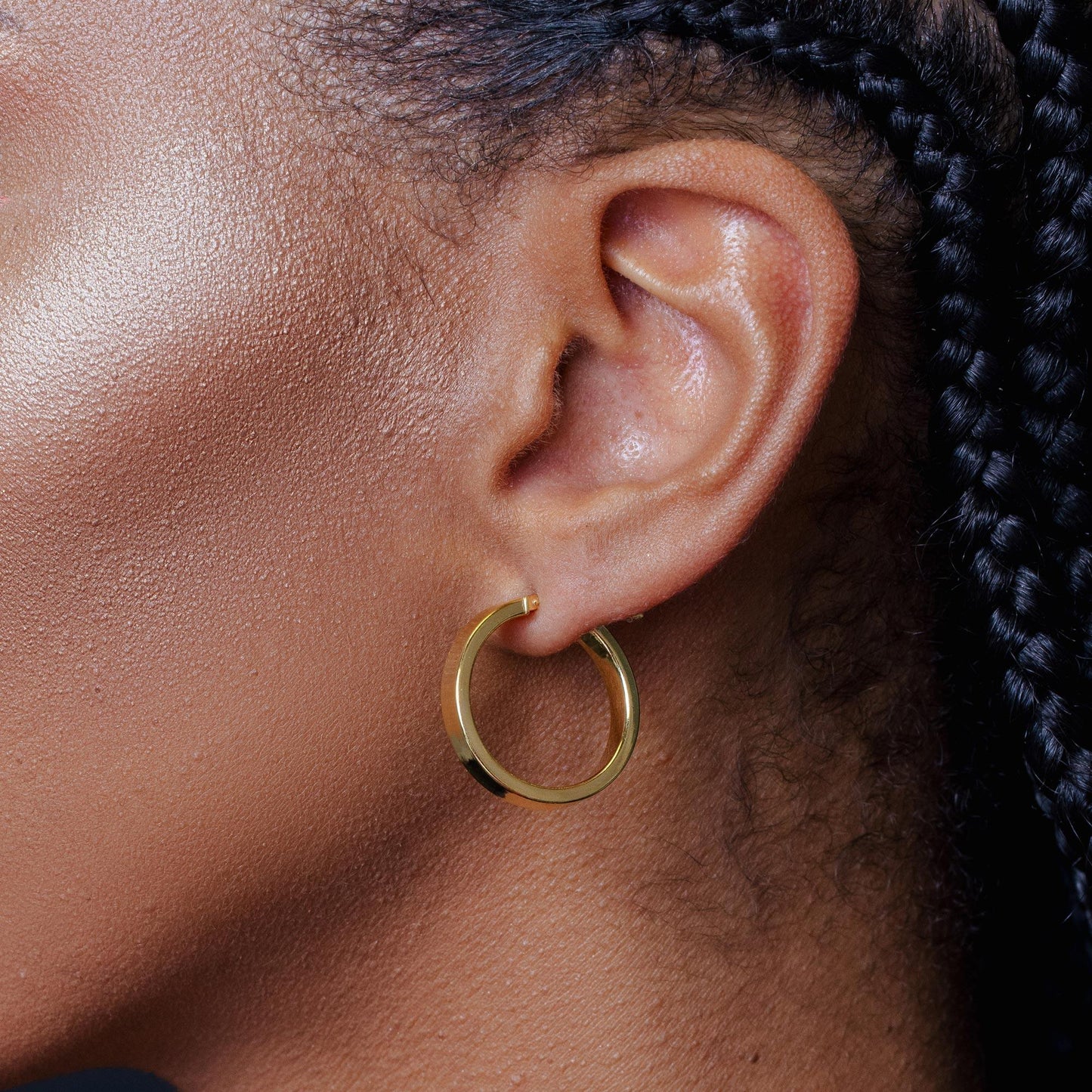 Gold Plated 925 Sterling Silver Electroforming Flat 4mm Hoop Earring - ARE00022GP