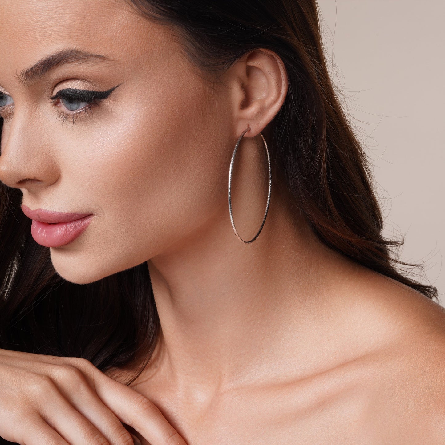 Rhodium Plated 925 Sterling Silver Braided Hoop Earring - ARE00049RH