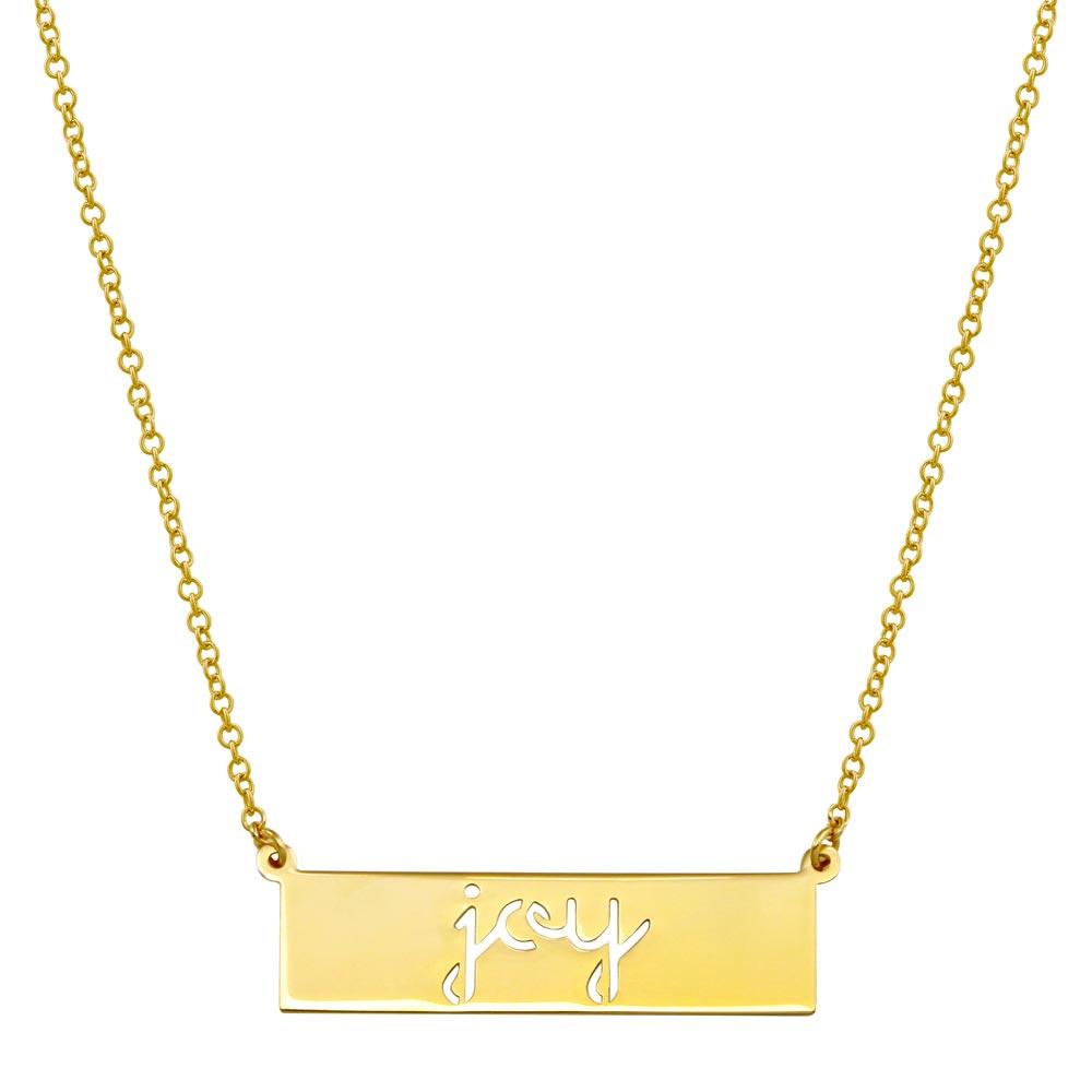 Silver 925 Gold Plated Joy Engraved Bar Pendant Necklace - ARN00054GP | Silver Palace Inc.