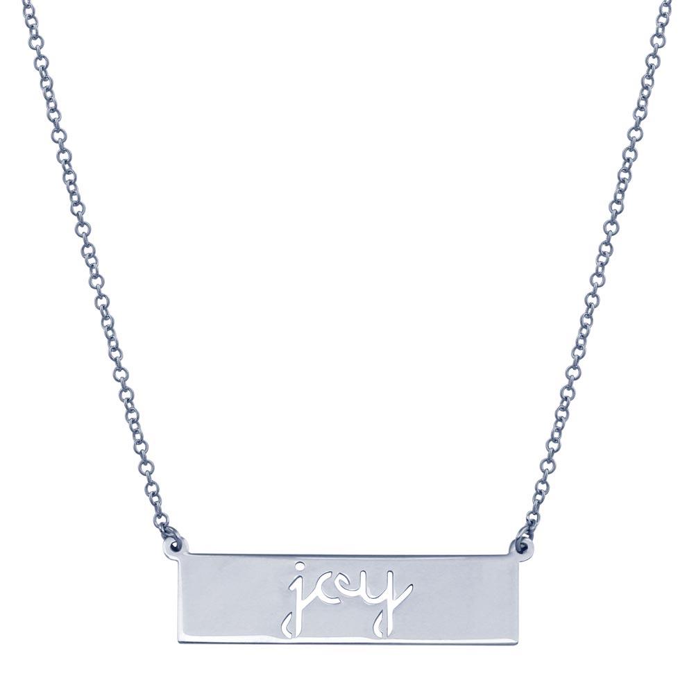 Rhodium Plated 925 Sterling Silver Joy Engraved Bar Pendant Necklace - ARN00054RH | Silver Palace Inc.