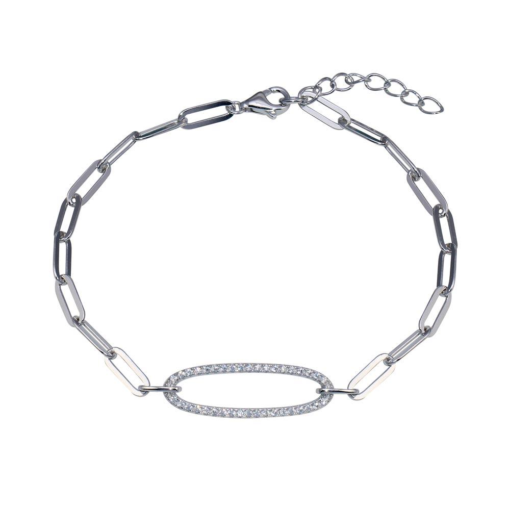 Silver 925 CZ Paperclip Link Bracelet - BGB00352 | Silver Palace Inc.