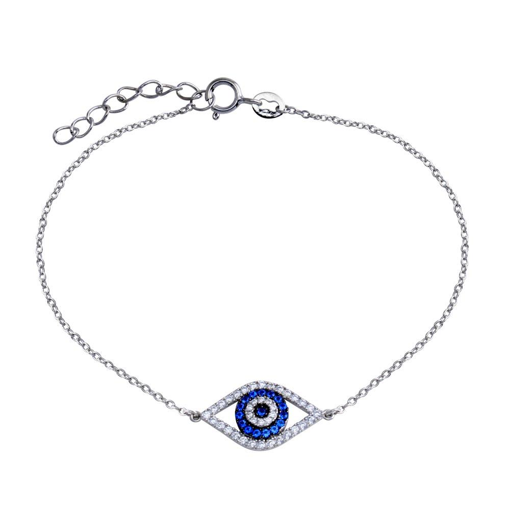 Rhodium Plated 925 Sterling Silver CZ Evil Eye Bracelet - BGB00362 | Silver Palace Inc.