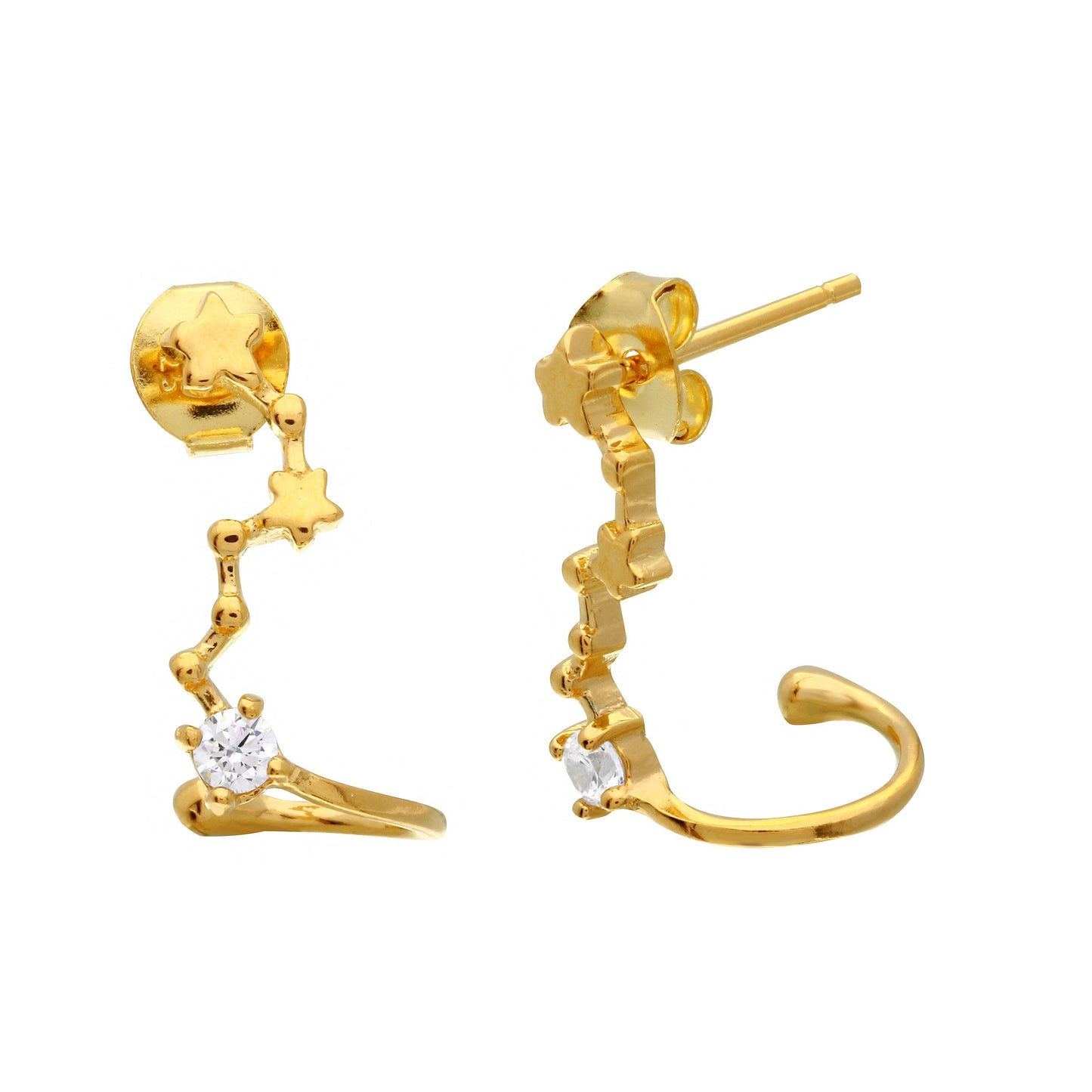 Silver 925 Gold Plated Climbing Star Earrings with CZ Stones - BGE00492 | Silver Palace Inc.