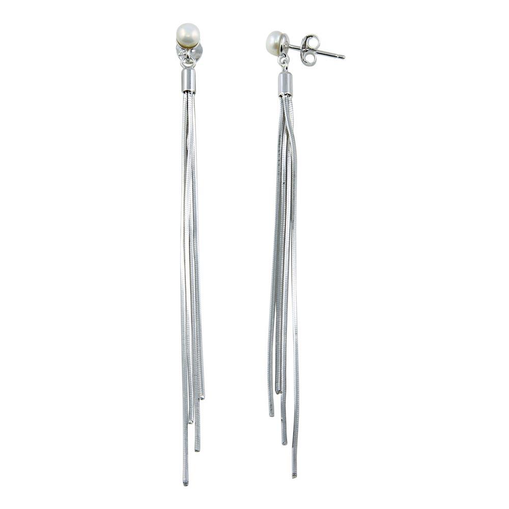 Silver 925 Rhodium Plated Synthetic Center Snake SQ Dangling Earrings - BGE00624 | Silver Palace Inc.