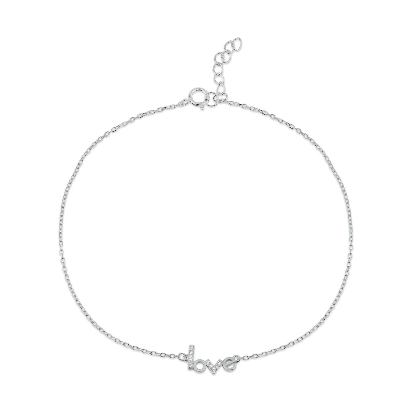 Rhodium Plated 925 Sterling Silver LOVE CZ Anklet - BGF00041 | Silver Palace Inc.