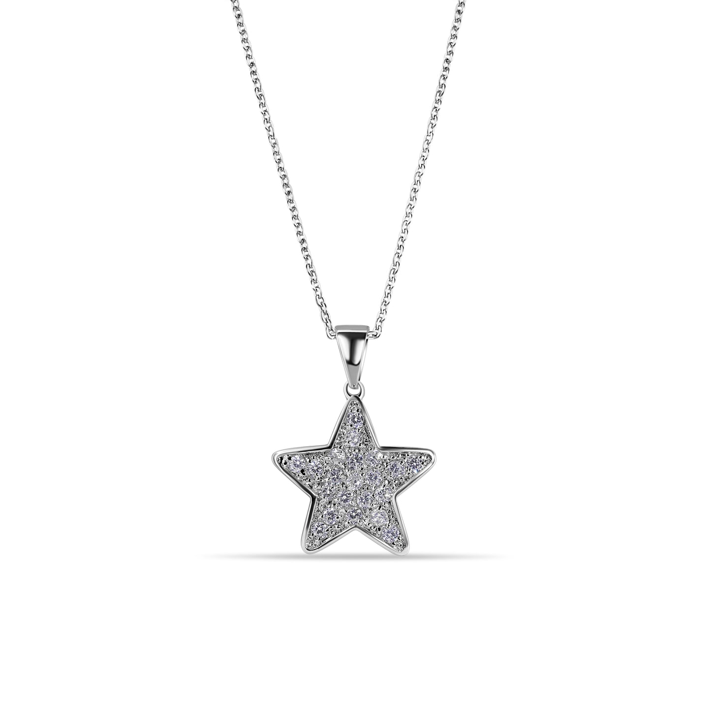 Clearance-Rhodium Plated 925 Sterling Silver Star Clear CZ Adjustable Necklace - BGP00154