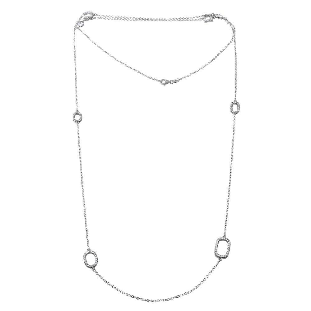 Rhodium Plated 925 Sterling Silver CZ Open Charm Chain Necklace 36" - BGP01197 | Silver Palace Inc.