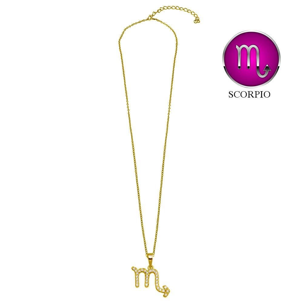 Gold Plated 925 Sterling Silver Scorpio CZ Zodiac Sign Necklace - BGP01338GP