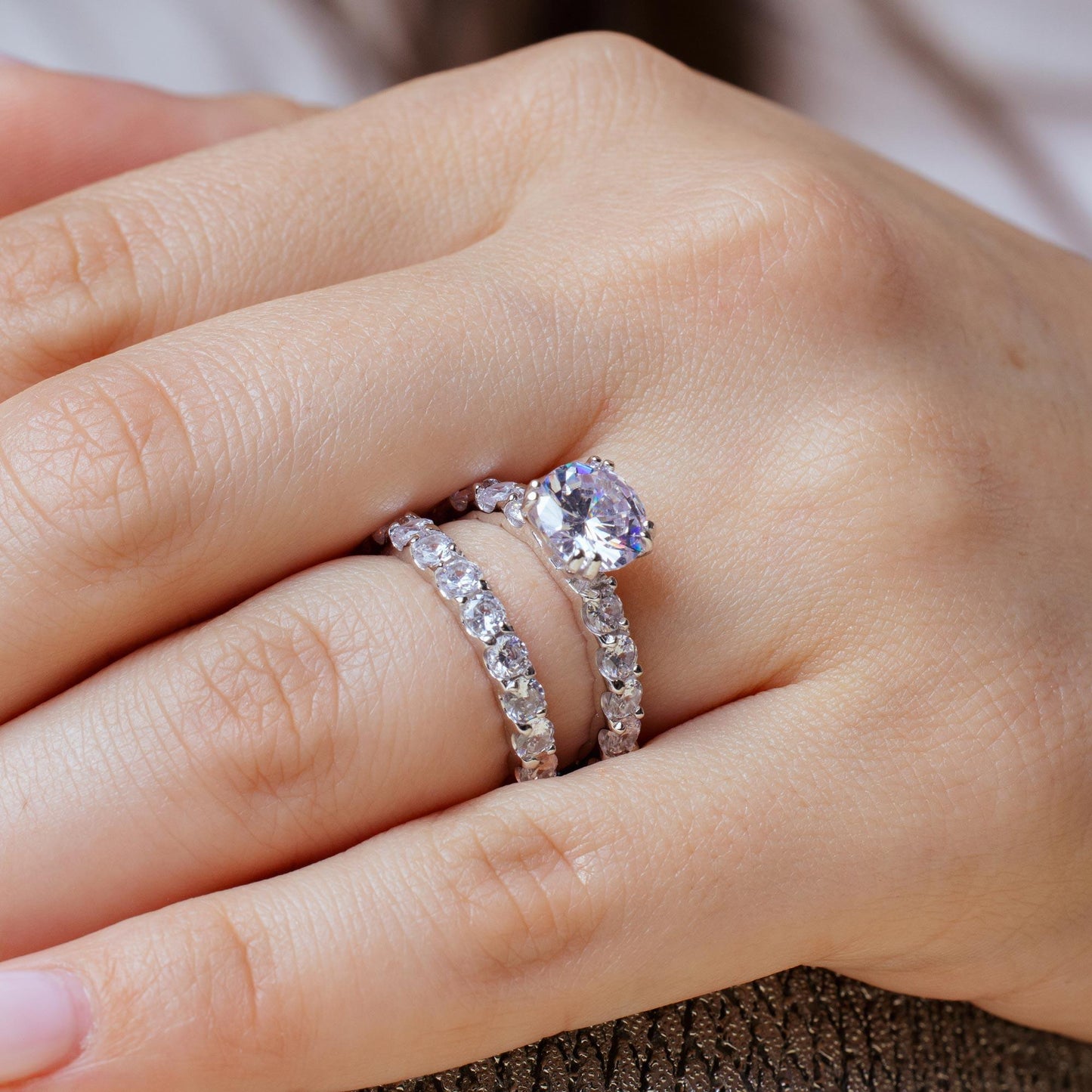 Rhodium Plated 925 Sterling Silver Clear Square Center CZ Bridal Ring Set - BGR00212