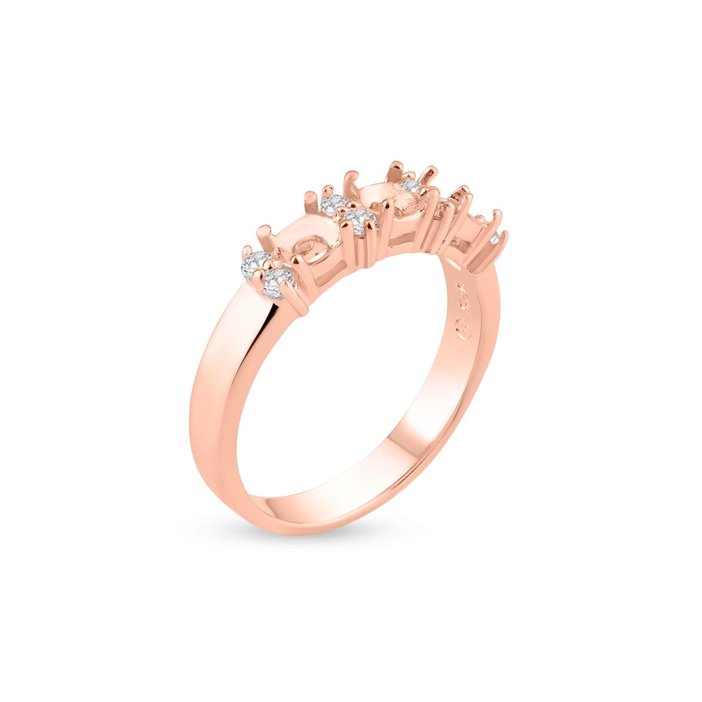 Rose Gold Plated 925 Sterling Silver 3 Mounting Stone Ring with CZ - BGR01210RGP