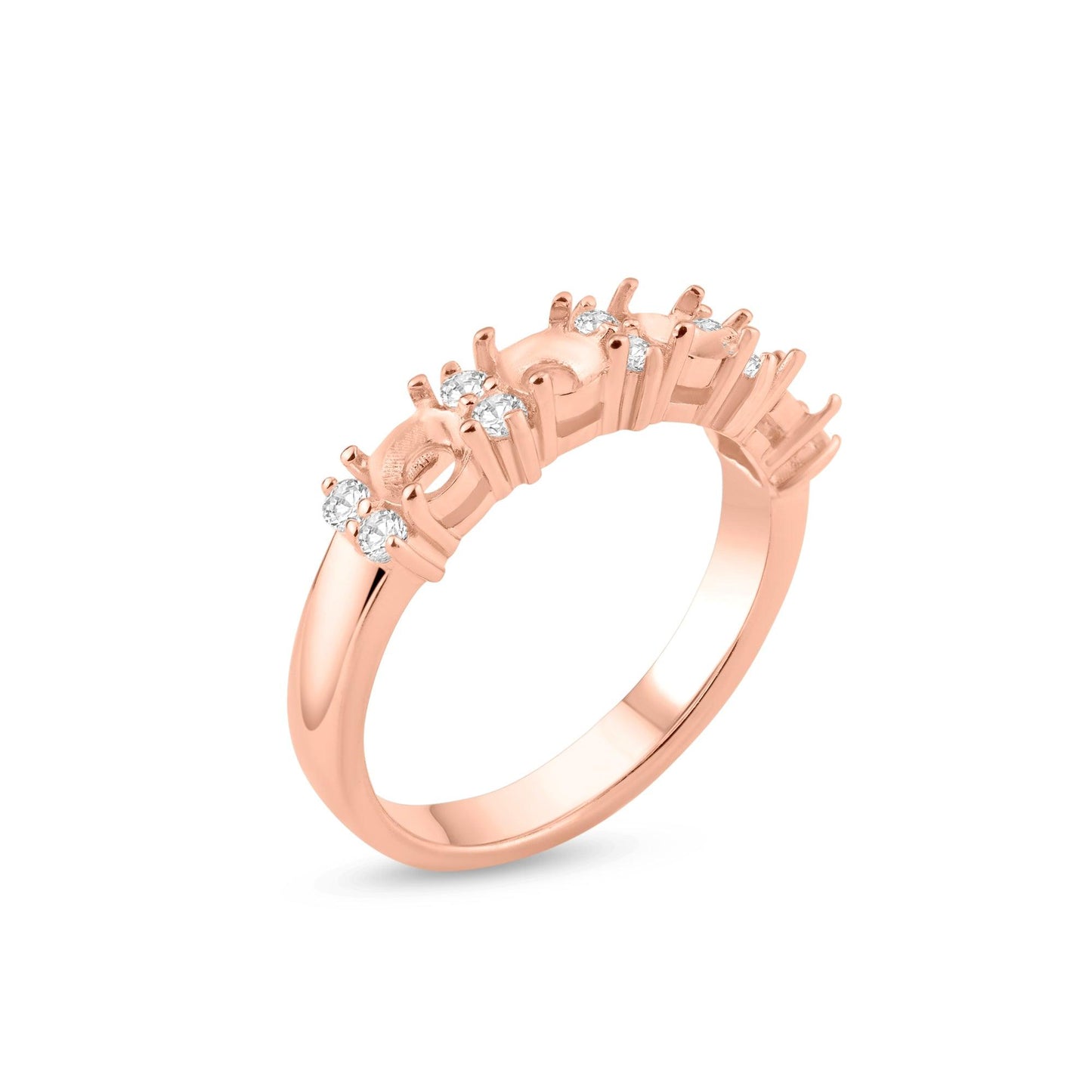 Rose Gold Plated 925 Sterling Silver 4 Mounting Stone Ring with CZ - BGR01211RGP