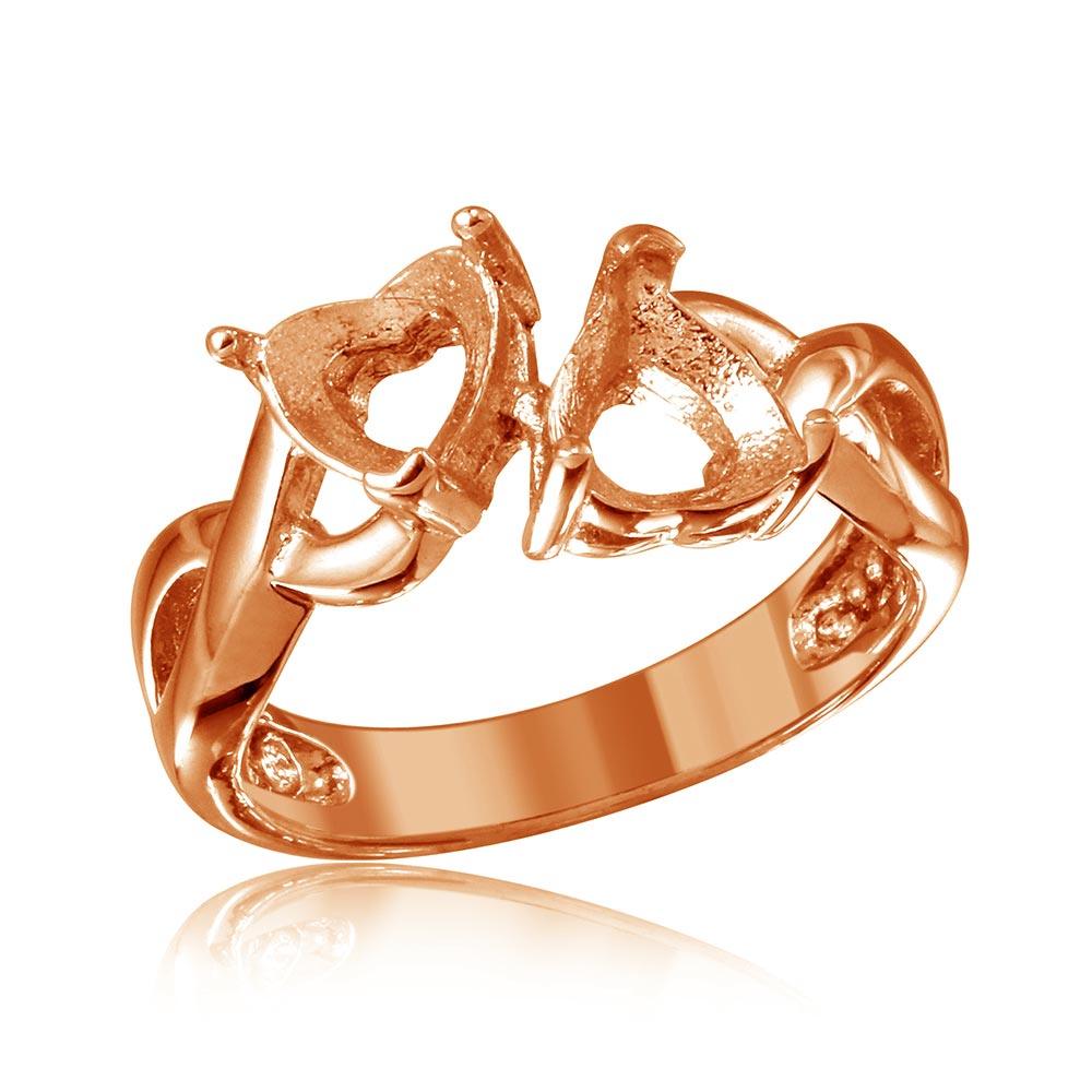 Silver 925 Rose Gold Plated Double Heart Mounting Twisted Shank Ring - BGR01219RGP | Silver Palace Inc.