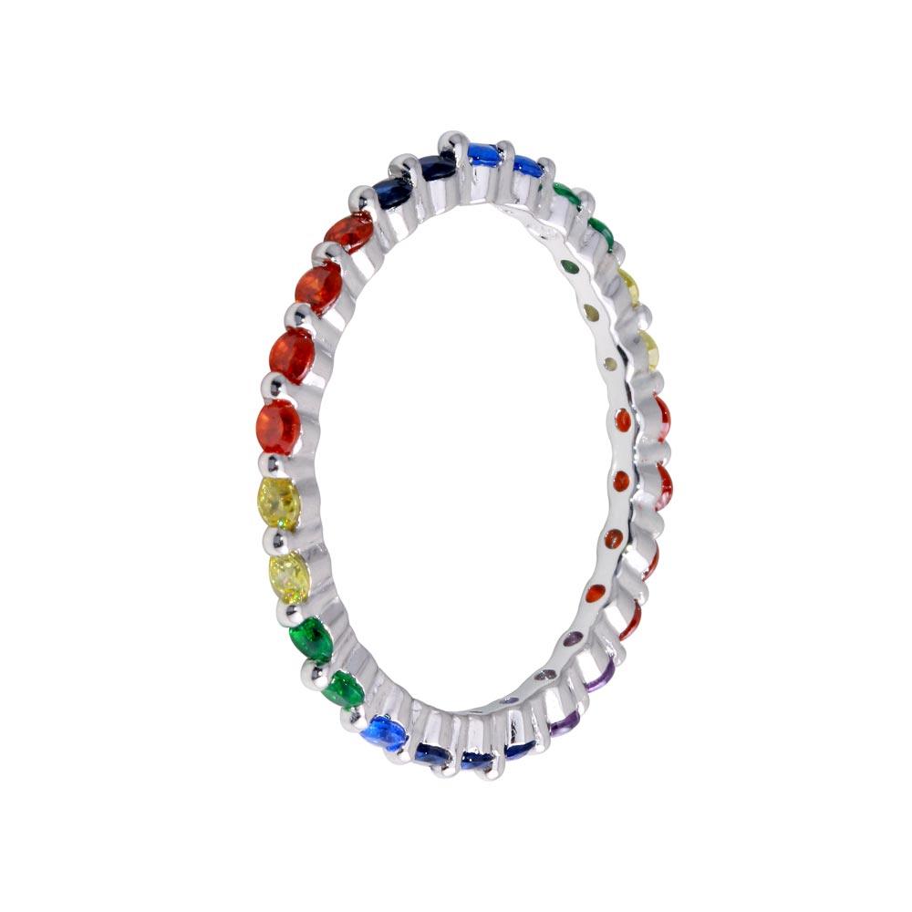Rhodium Plated 925 Sterling Silver Rainbow CZ Eternity Ring - BGR01243
