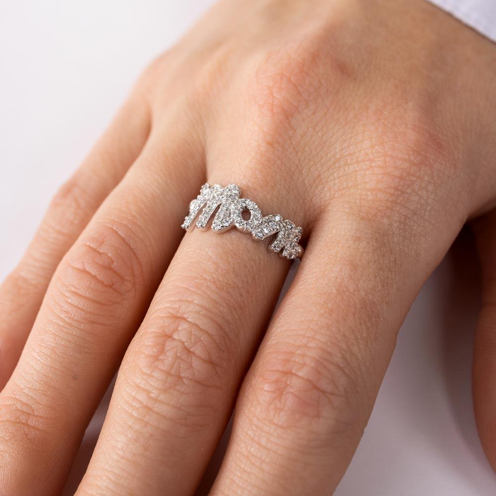 Rhodium Plated 925 Sterling Silver CZ Mom Ring - BGR01301