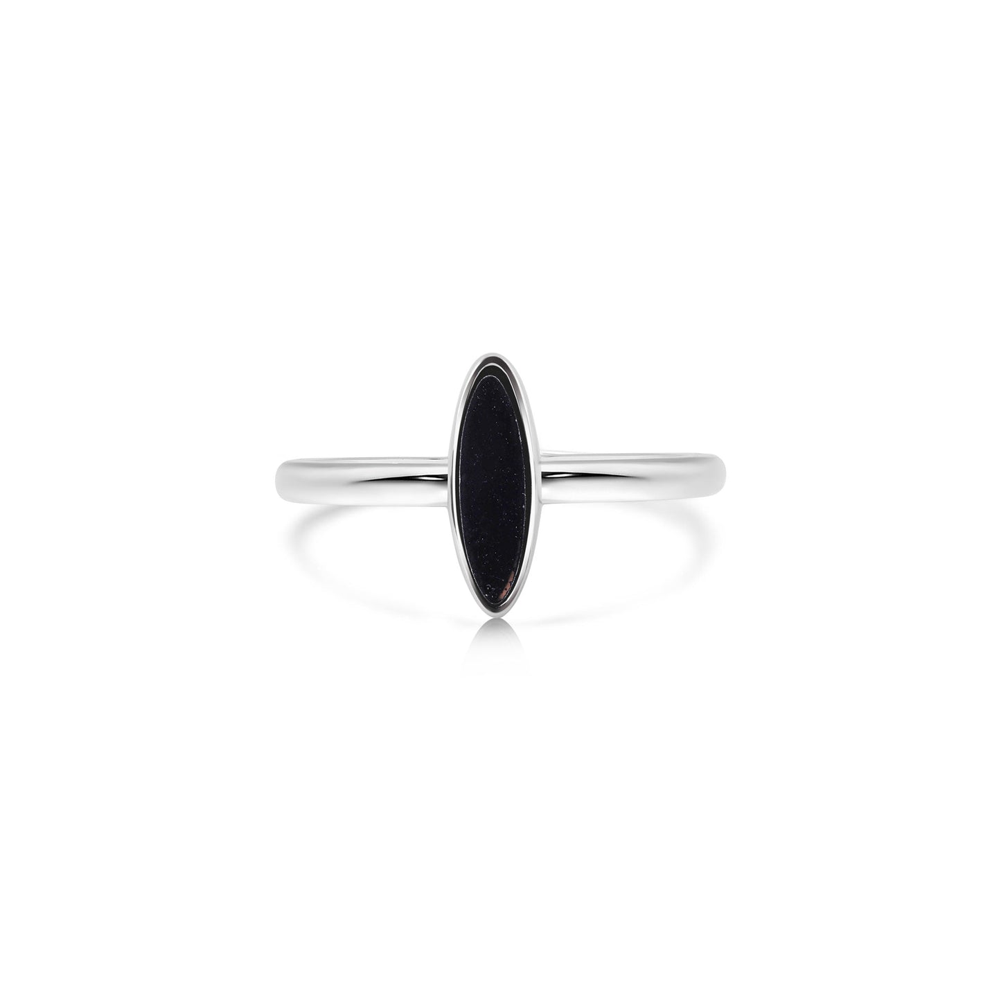 Rhodium Plated 925 Sterling Silver Black Onyx Cat's Eye Ring - BGR01370