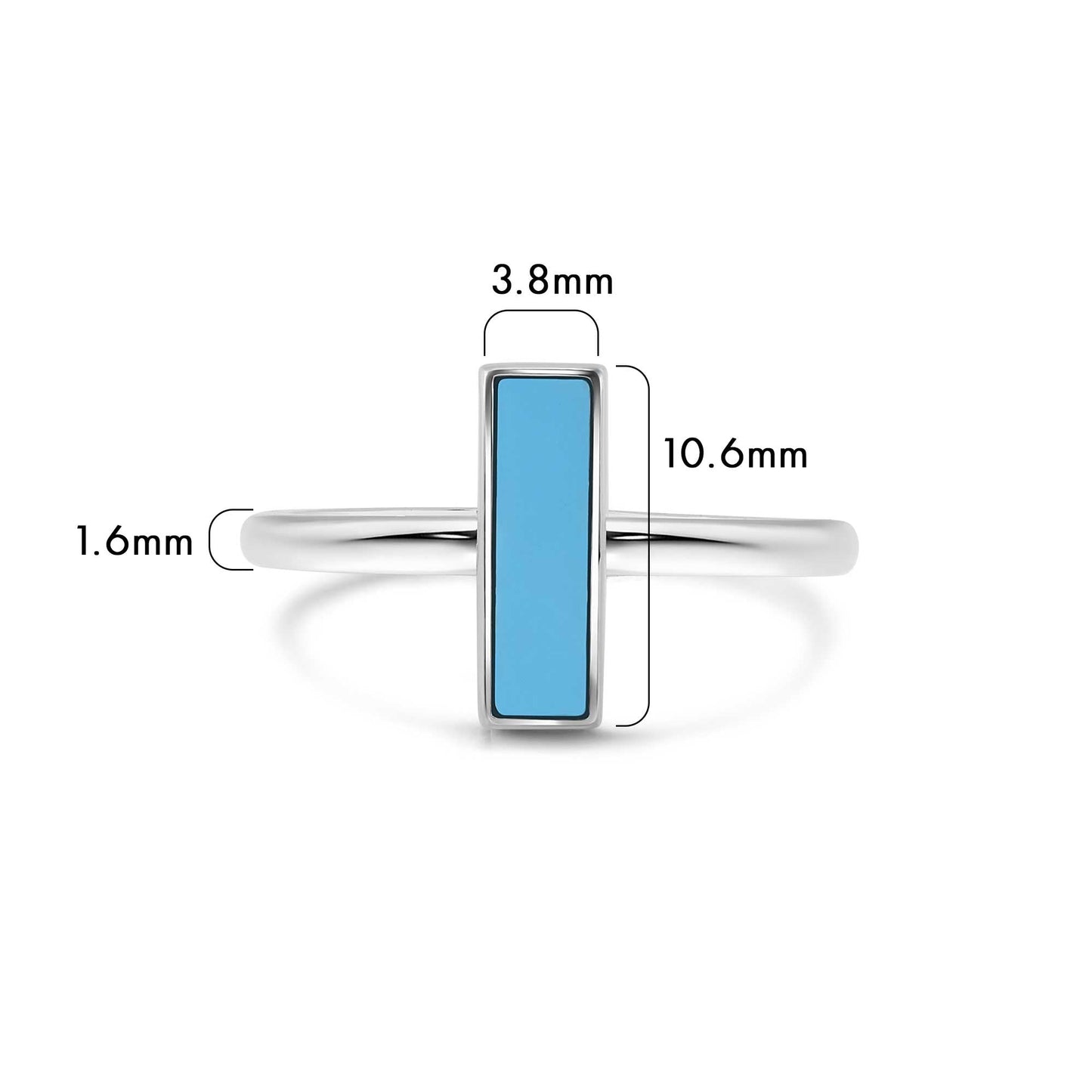Rhodium Plated 925 Sterling Silver Turquoise Stone Bar Ring - BGR01371