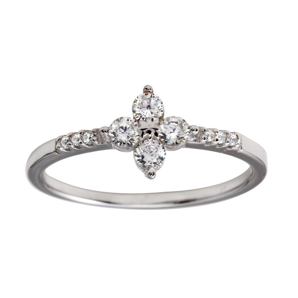 Silver 925 Rhodium Plated Flower CZ Ring - BGR01187 | Silver Palace Inc.