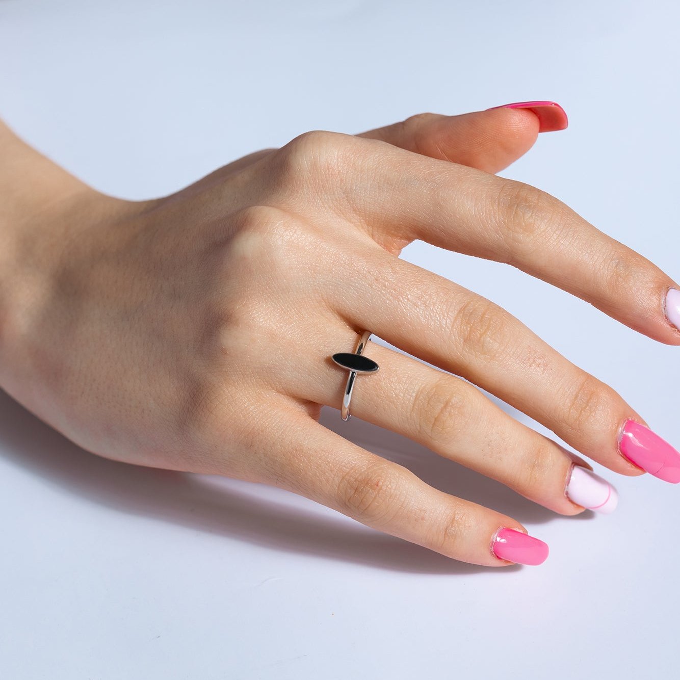 Rhodium Plated 925 Sterling Silver Black Onyx Cat's Eye Ring - BGR01370