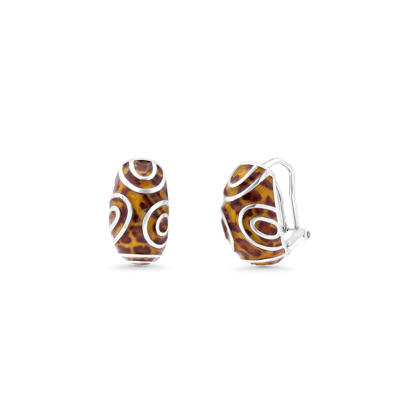 Clearance-Silver 925 Rhodium Plated Tiger Stripe Print Clear CZ French Clip Earring and Necklace Set - BGS00065