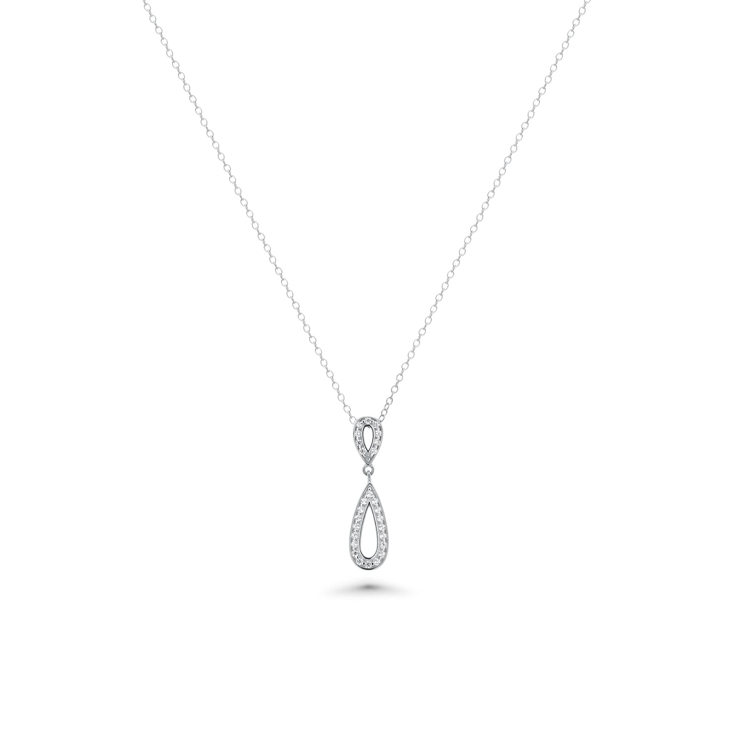 Silver 925 Rhodium Plated Clear Open Teardrop CZ Dangling Stud Earring and Dangling Necklace Set - BGS00261