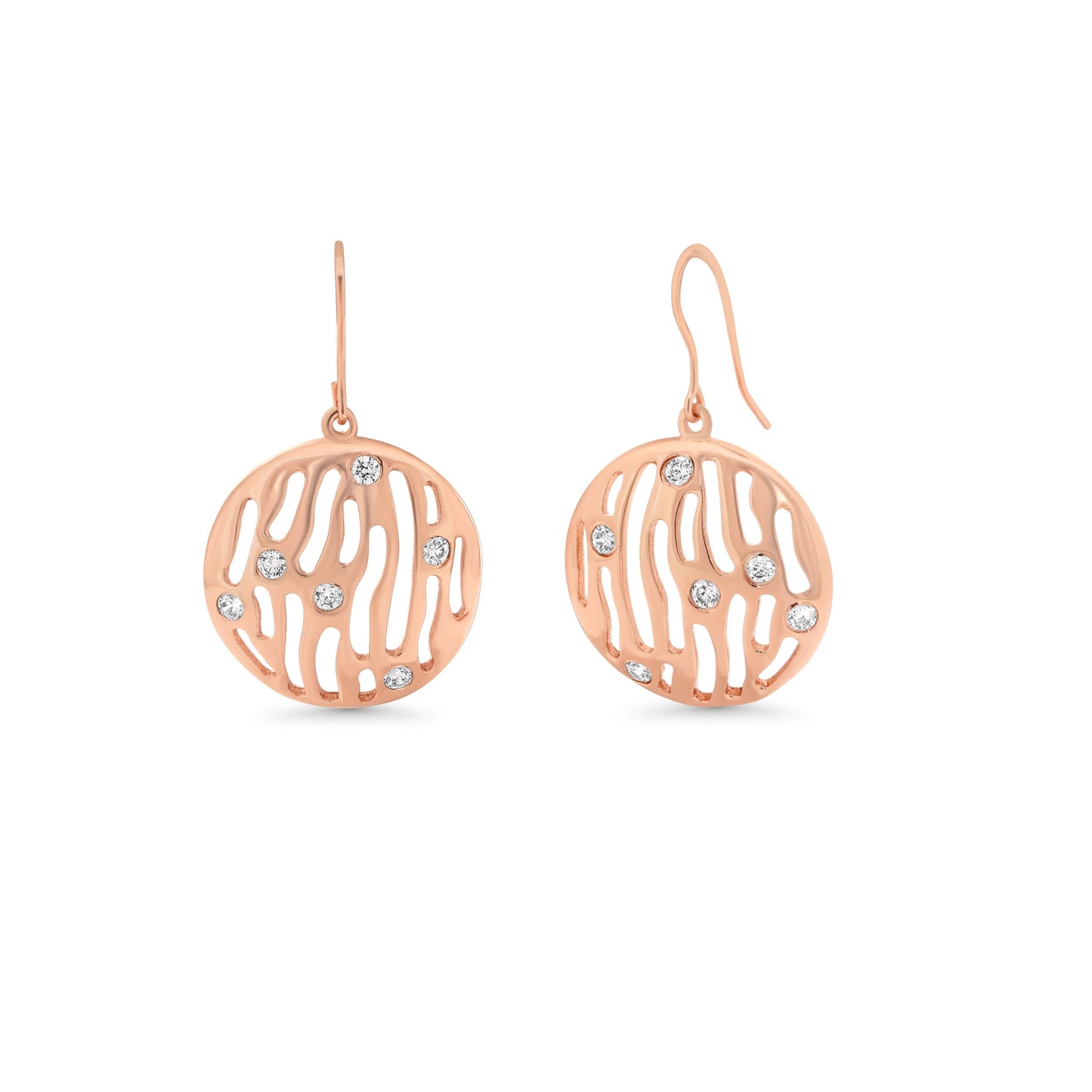 Rose Gold Plated Sterling Silver Abstract CZ Disk Pendant & Earring Set-BGS00286