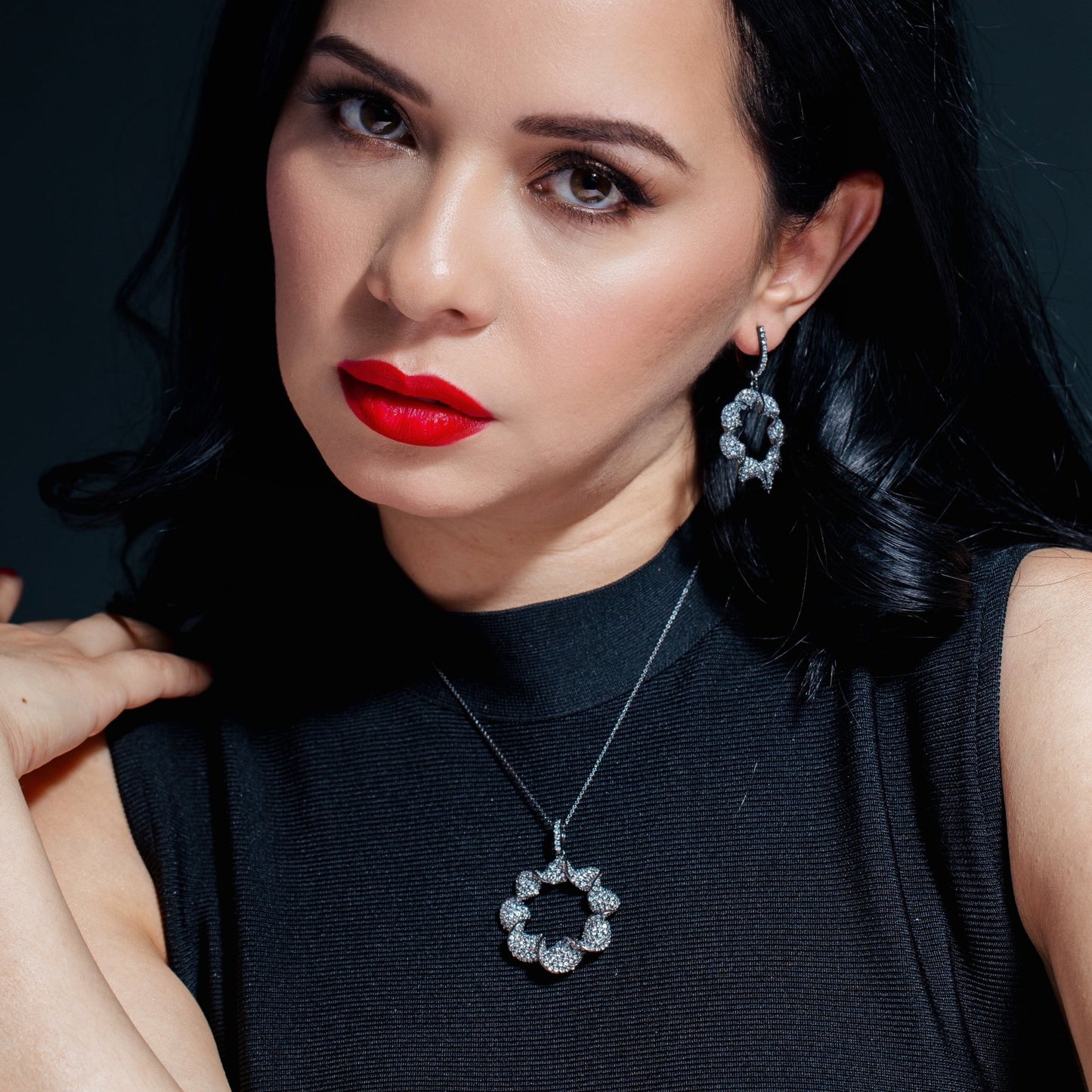 Clearance-Rhodium Plated 925 Sterling Silver Clear Drop CZ Hanging Stud Earring and Hanging Necklace Set - BGS00289