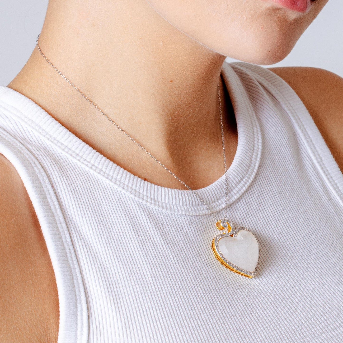 Clearance-Rhodium Plated 925 Sterling Silver Synthetic Stone and CZ Heart Set - BGS00407