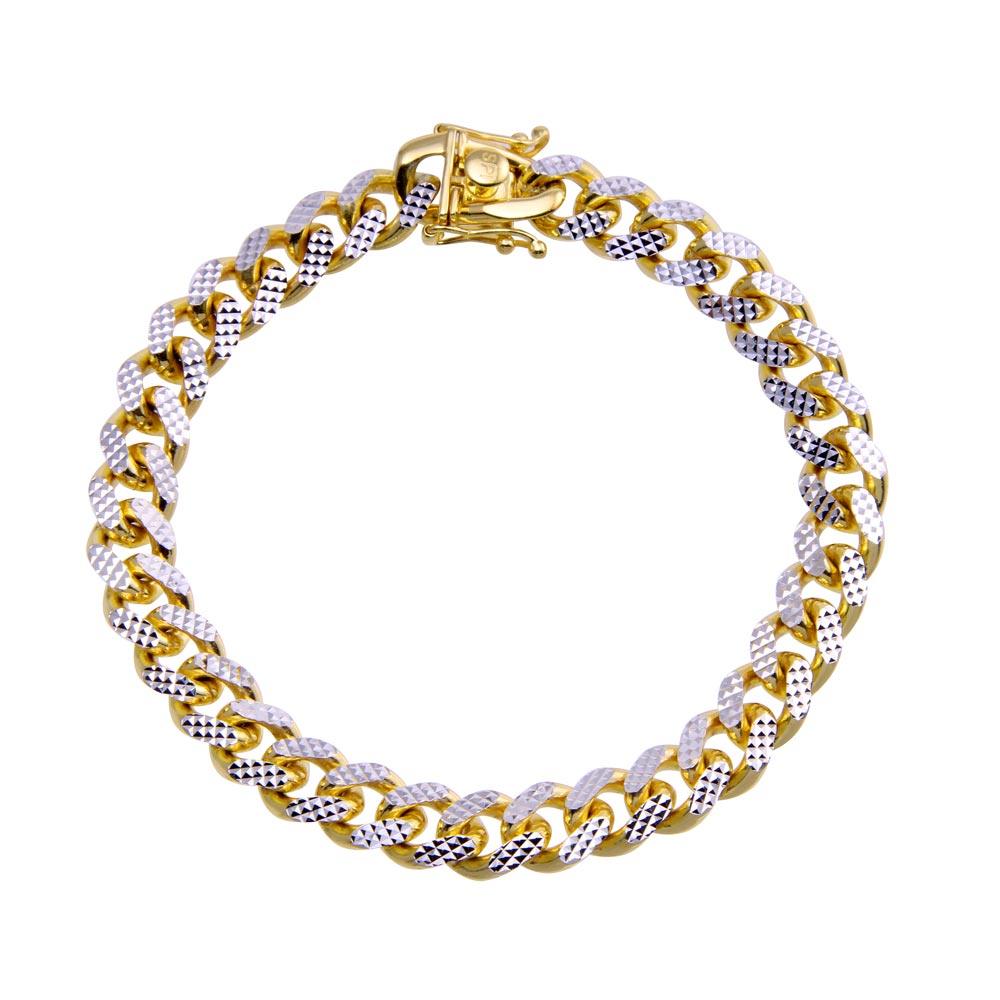 Silver 925 Gold Plated Diamond Cut Miami Curb Bracelet 8.3mm - CH953B GP | Silver Palace Inc.