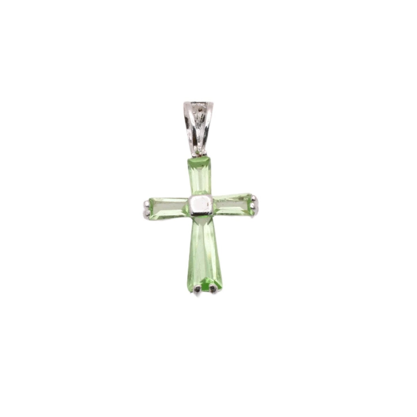 925 Rhodium Plated Sterling Silver Birthstone Cross Charm - CHARM00100