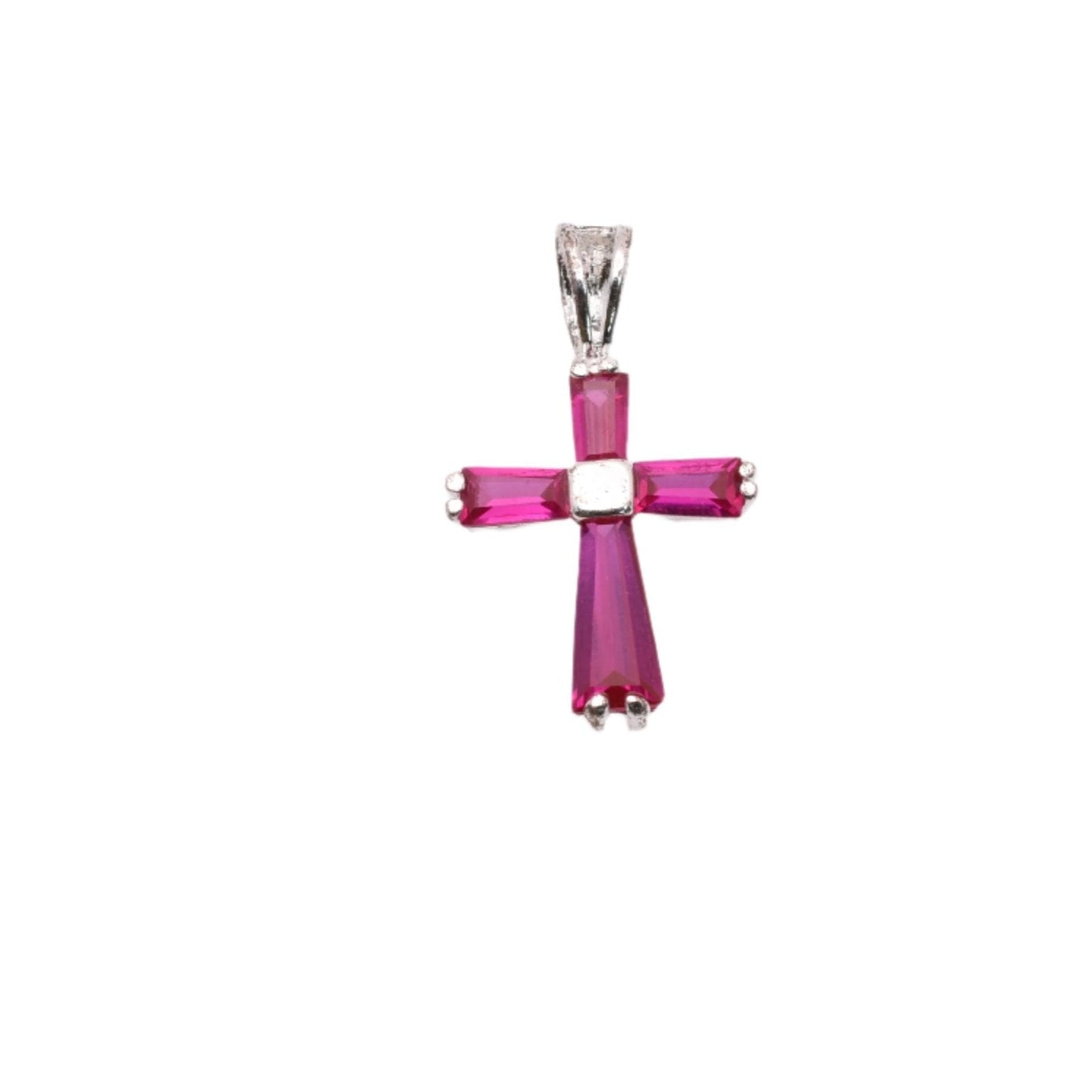 925 Rhodium Plated Sterling Silver Birthstone Cross Charm - CHARM00100